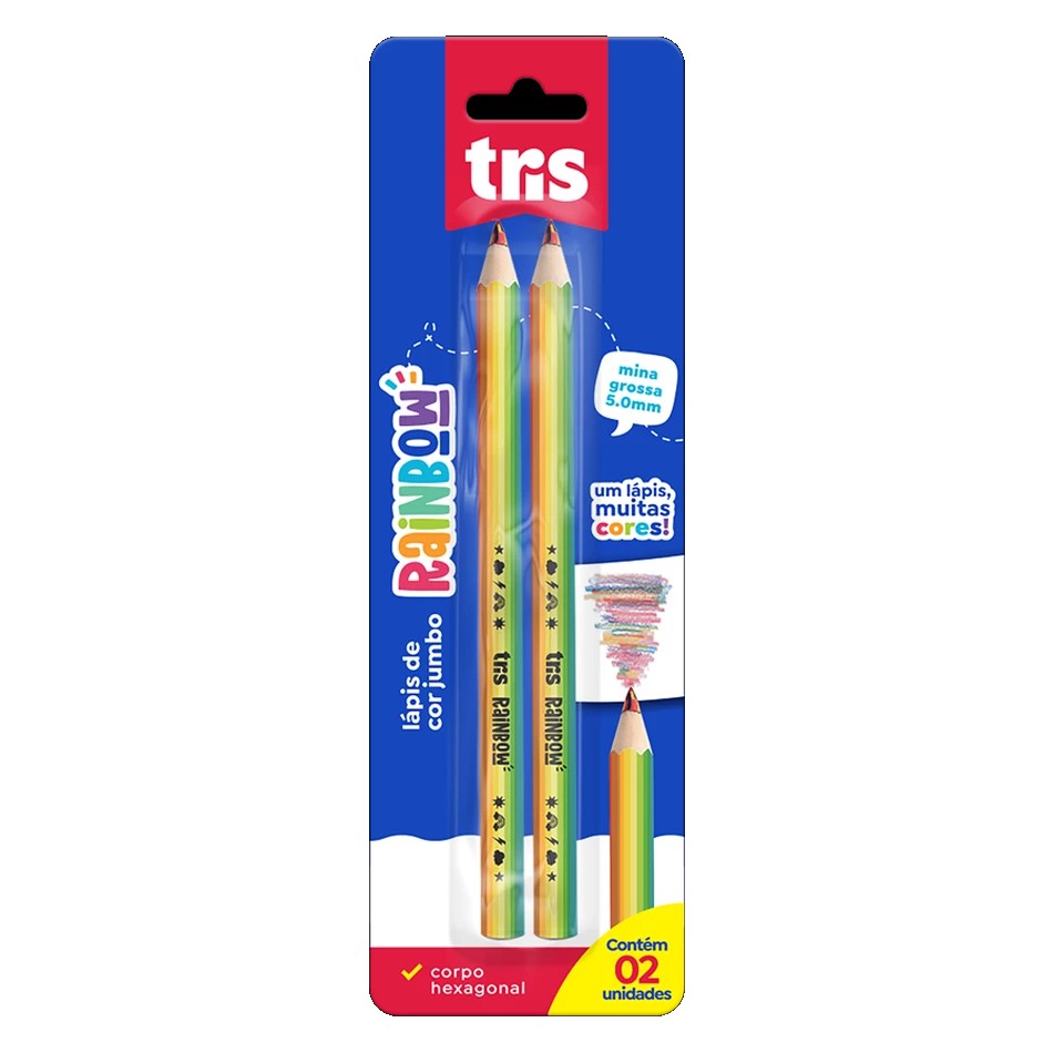 LAPIS COR TRIS MEGA JUMBO RAINBOW MULTICOLORIDO C/ 02 UN