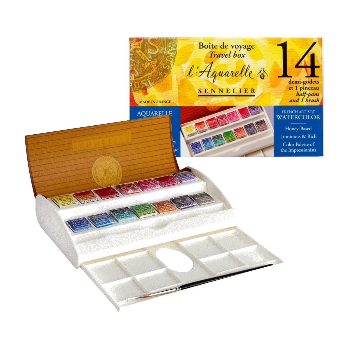 ESTOJO AQUARELA SENNELIER L'AQUARELLE 14 HALF PANS TRAVEL