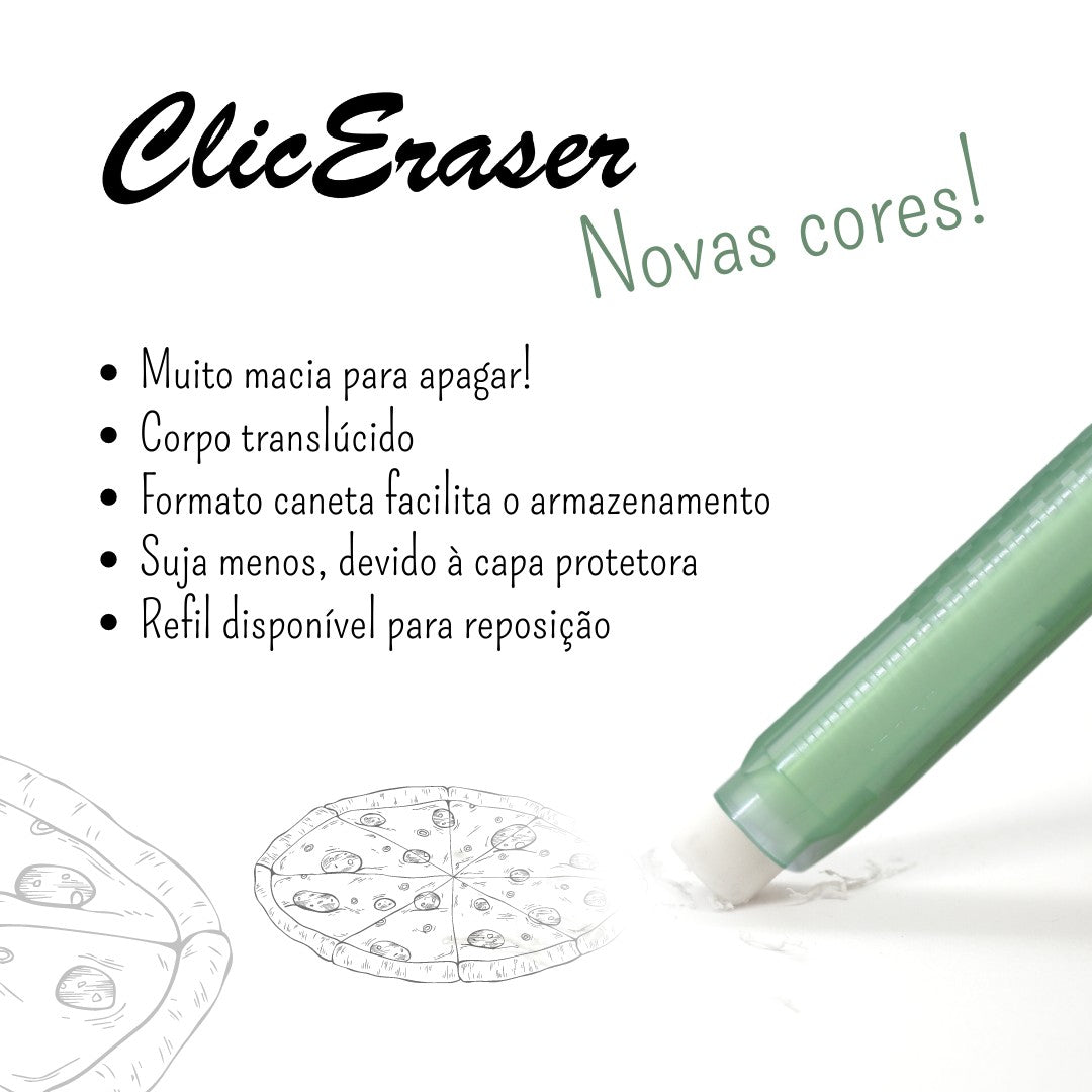 PORTA BORRACHA PENTEL CLICK ERASER 2 VERDE TRANSPARENTE