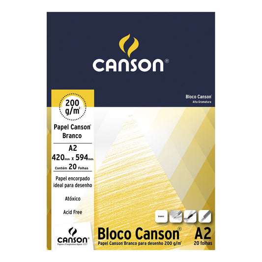 BLOCO CANSON DESSIN A2 200 BRANCO 200G/M2 20FOLHAS