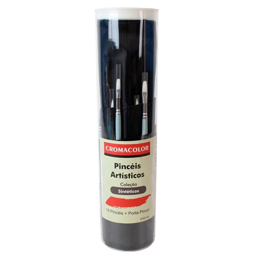 KIT PINCEIS CROMACOLOR AQUARELA C/ 18 UNIDADES + PORTA PINCE