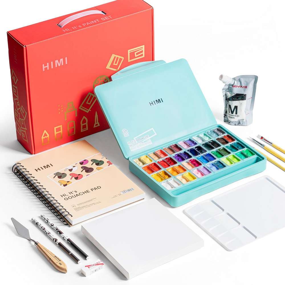 ESTOJO GOUACHE HIMI 48 CORES 12ML + 12 ACESSORIOS ARTISTICOS