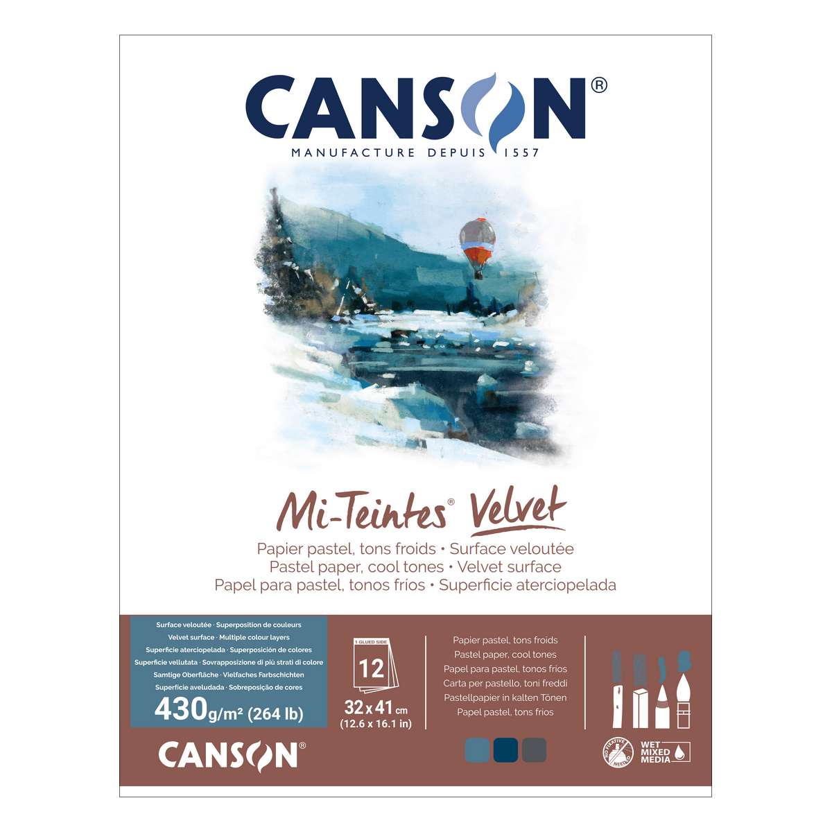 BLOCO CANSON MI-TEINTES VELVET TONS FRIOS 430g 32x41 12 FLS