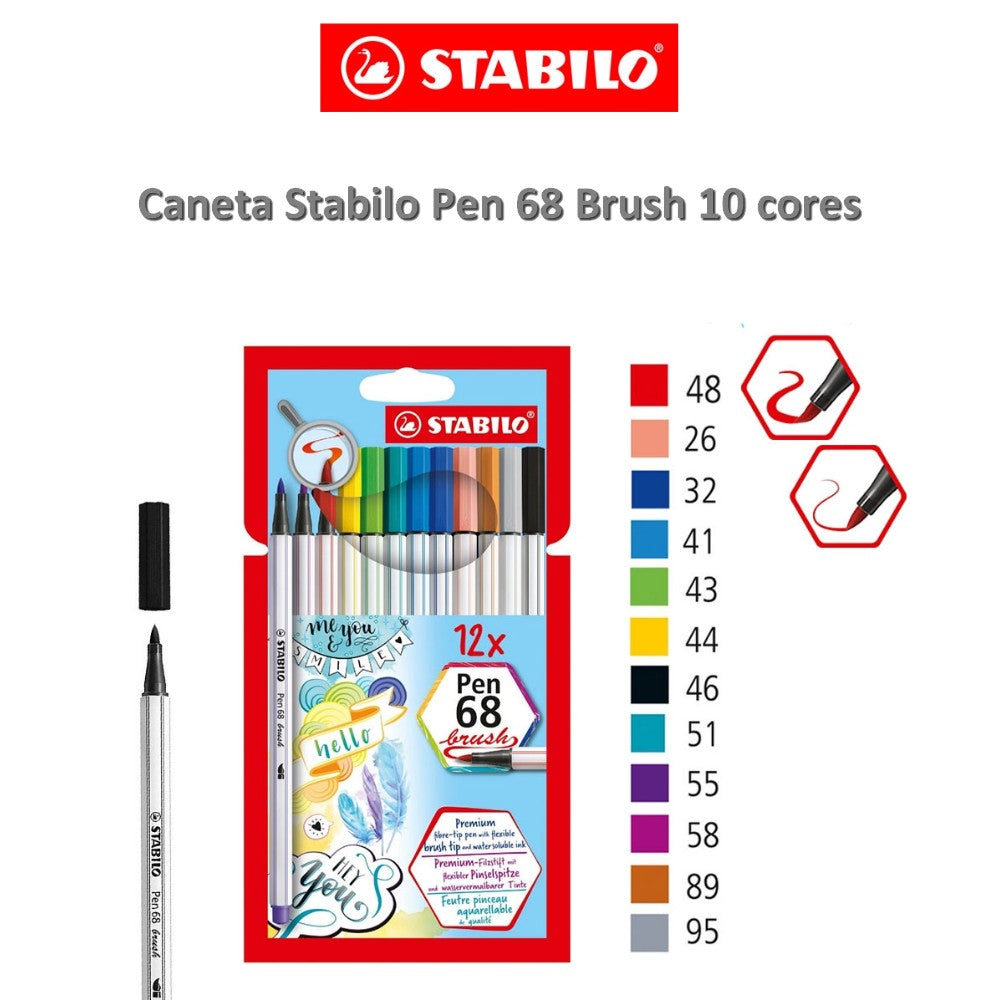 CANETA STABILO PEN 68 BRUSH 10 CORES