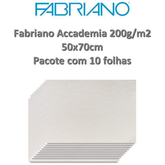 PAPEL FABRIANO ACCADEMIA 200G/M2 50X65CM C/ 10 FOLHAS
