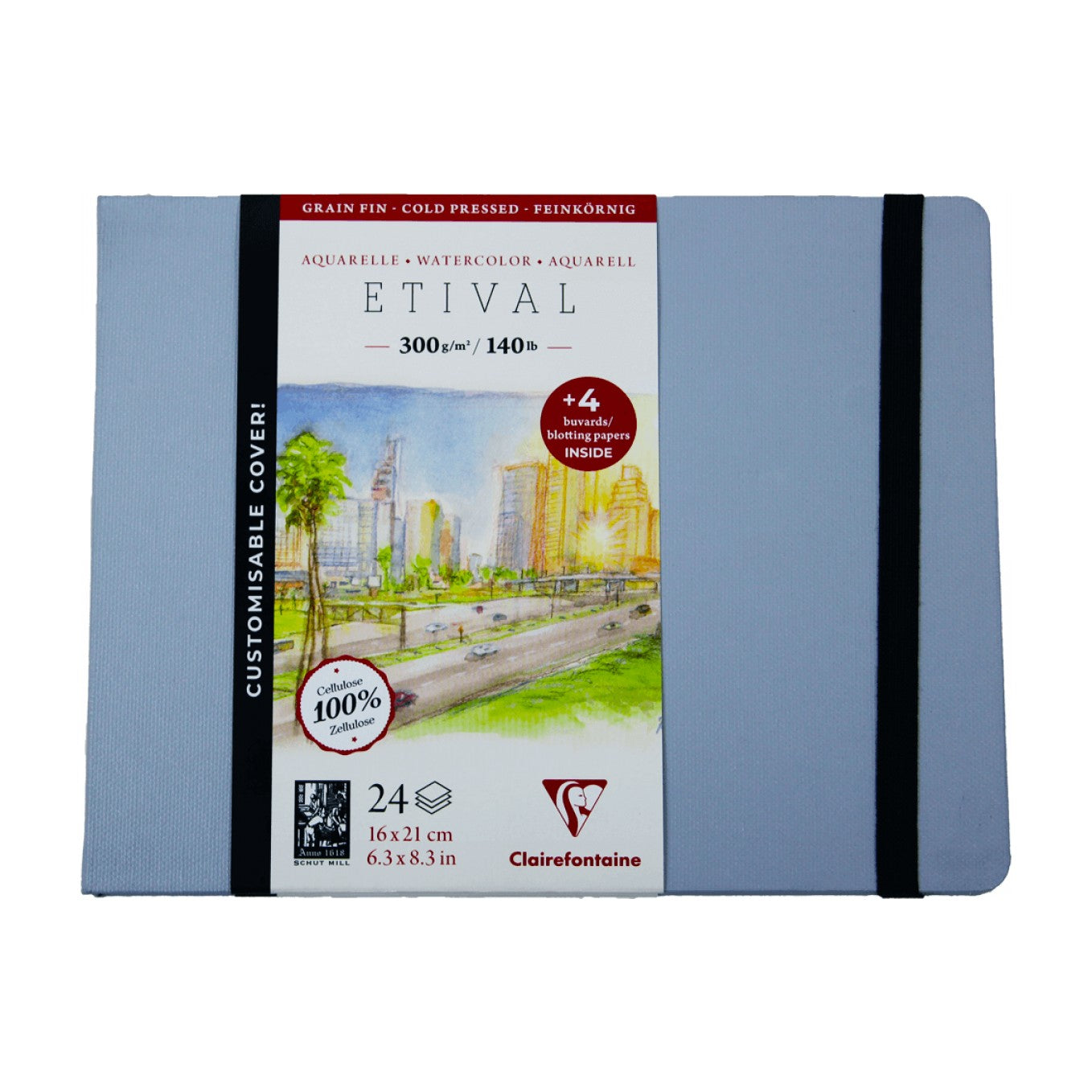 WATERCOLOUR BOOK FONTAINE 300G/M2 16X21 GRANA FINA 24F CELULOSE