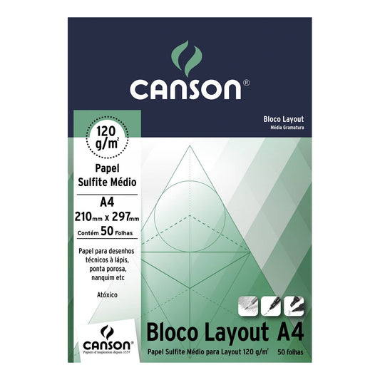 BLOCO CANSON LAY OUT LISO A4 120g/m2 ESTUDANTE 50 FOLHAS