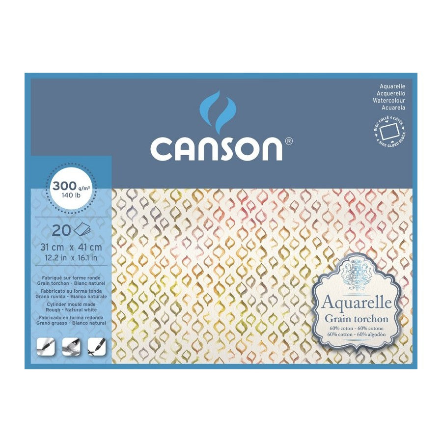 BLOCO CANSON AQUARELLE GR GROSSA 31X41 300G/M2 60%COTTON 20F