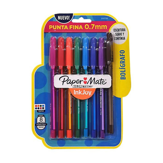 CANETA ESFEROGRAFICA PAPERMATE KM 100 PONTA FINA C/ 08 CORES