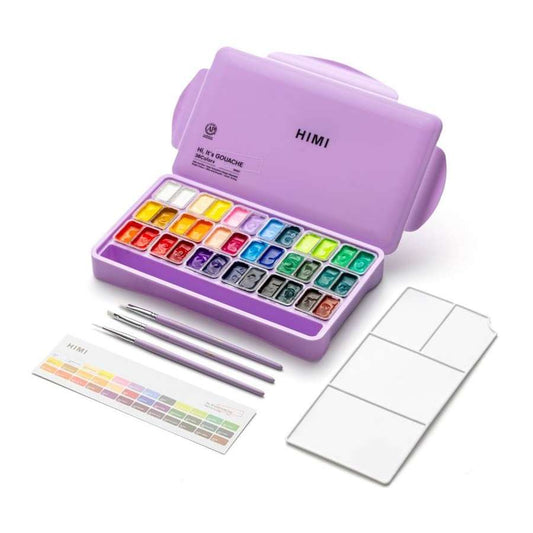 ESTOJO GOUACHE HIMI 36 CORES 30ML +3  PINCEIS ESTOJO ROXO TST122