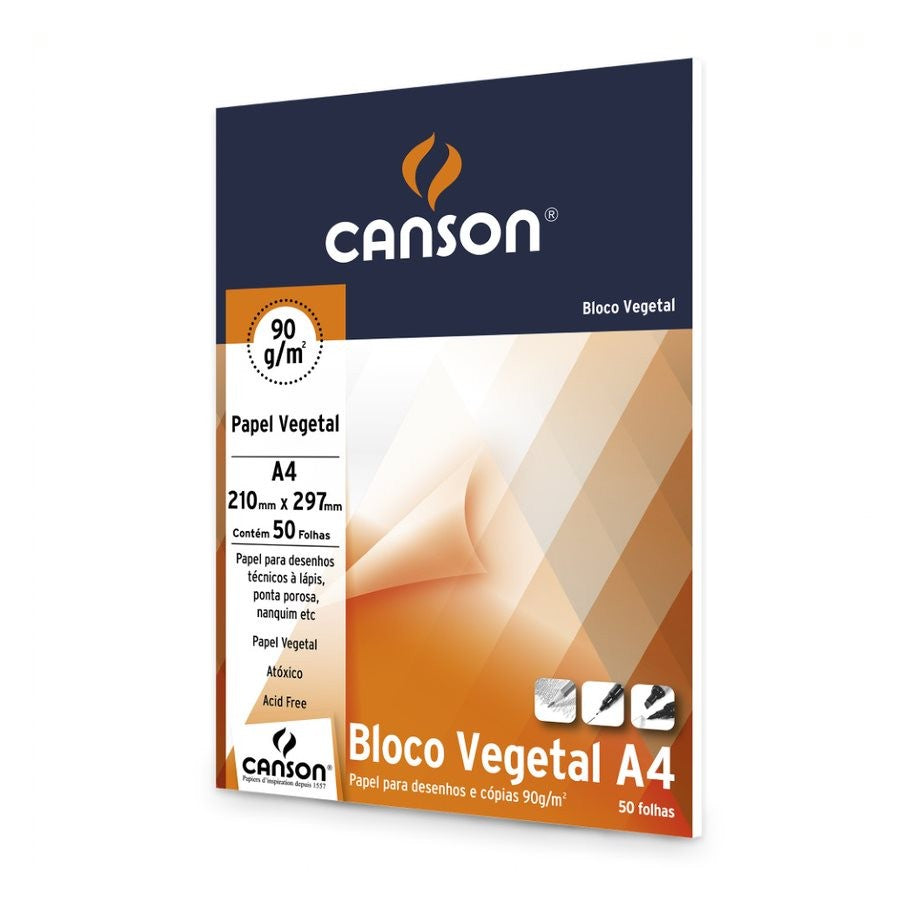 BLOCO CANSON VEGETAL LISO A4 92,5g/m2  50 FOLHAS