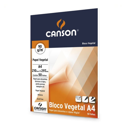 BLOCO CANSON VEGETAL LISO A4 92,5g/m2  50 FOLHAS
