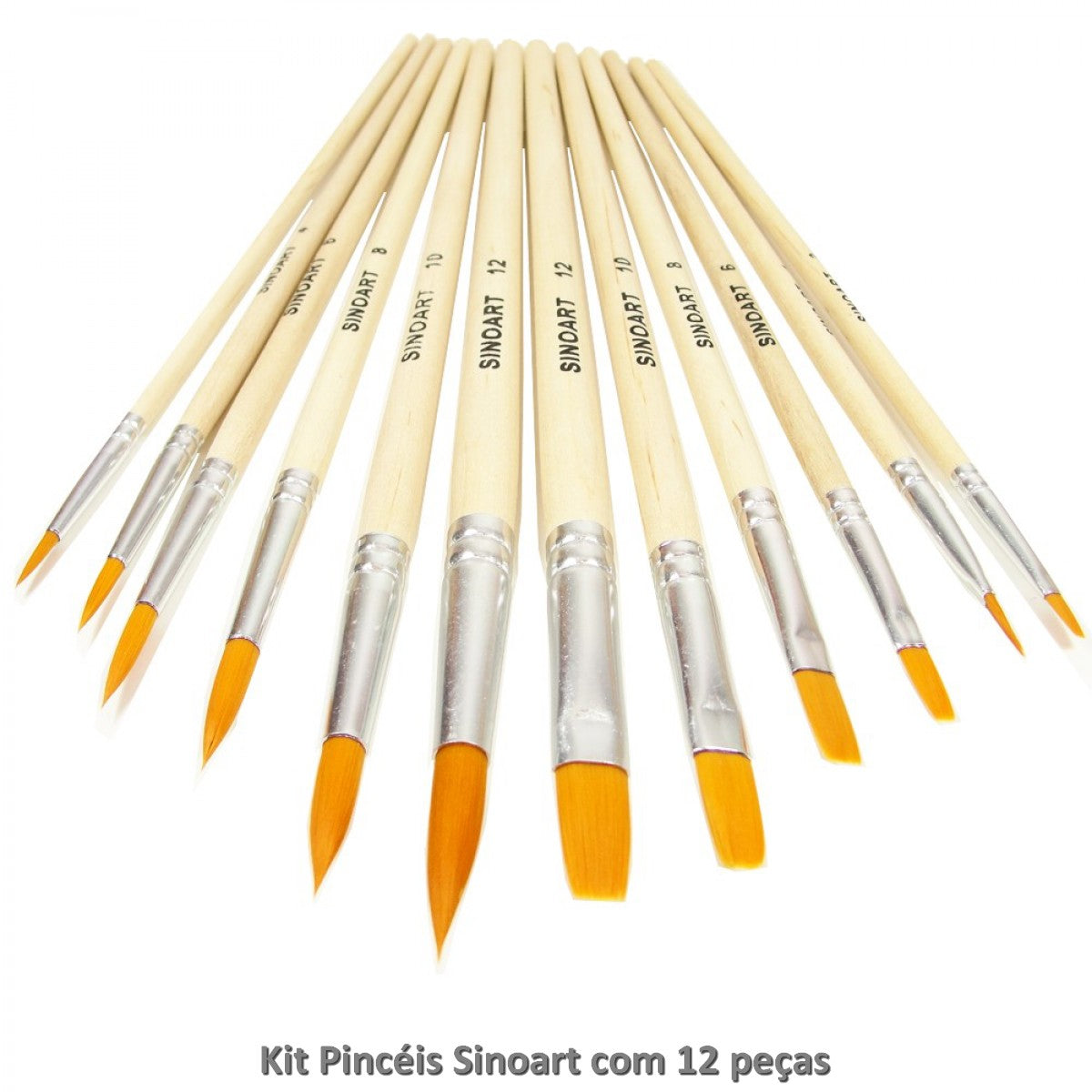 KIT PINCEIS SINOART SINTETICO C/ 12 UNIDADES VARIADAS 0196