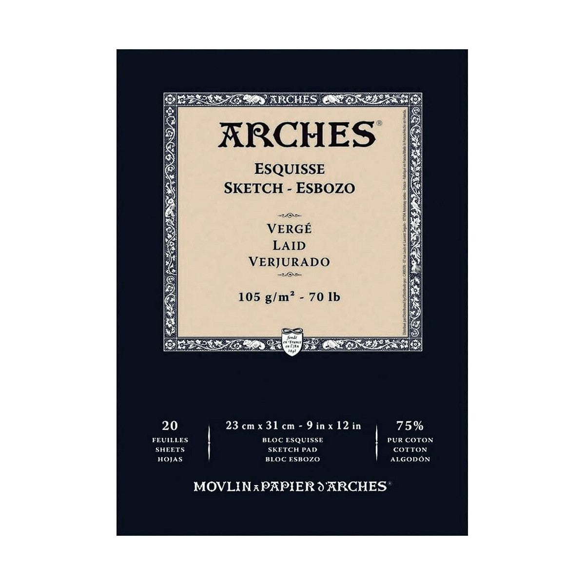 BLOCO ARCHES ESQUISSE 23x31 105g/m2 75% COTTON 20 FOLHAS