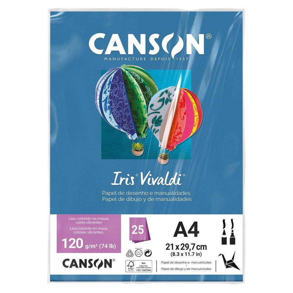 PAPEL CANSON IRIS VIVALDI A4 120G/M2 AZUL MAR 25FLS