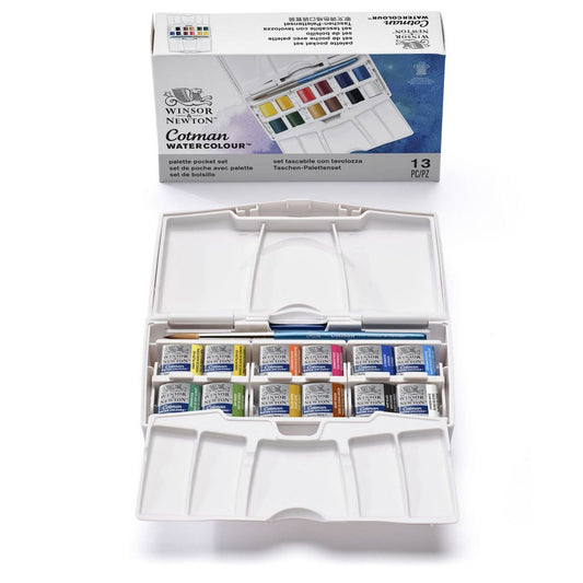 ESTOJO AQUARELA COTMAN 12 HALF PAN + PINCEL 373 POCKET W&N