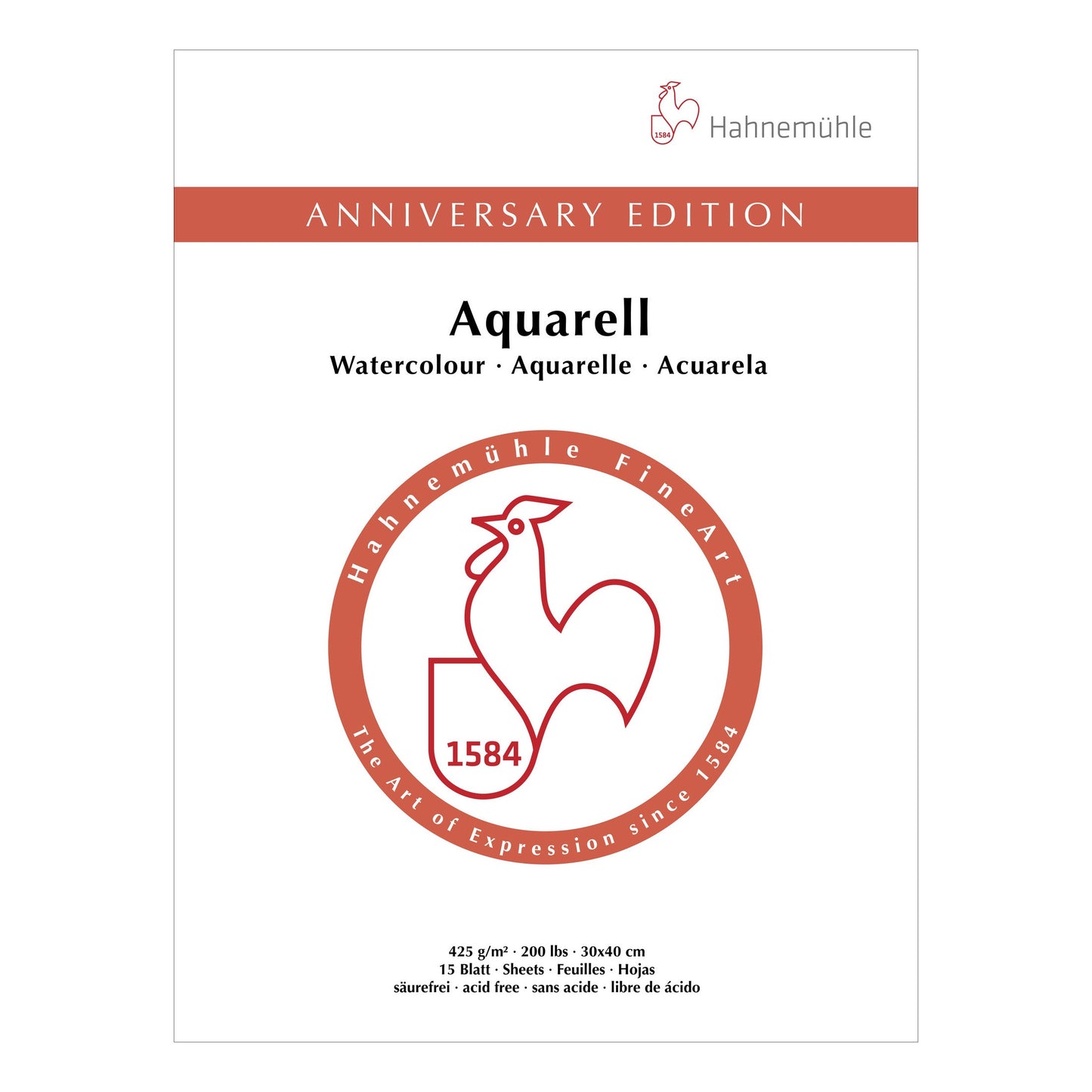 BLOCO HAHNEMUHLE ANNIVERSARY AQUARELL 425g/m2 30X40 15 FLS