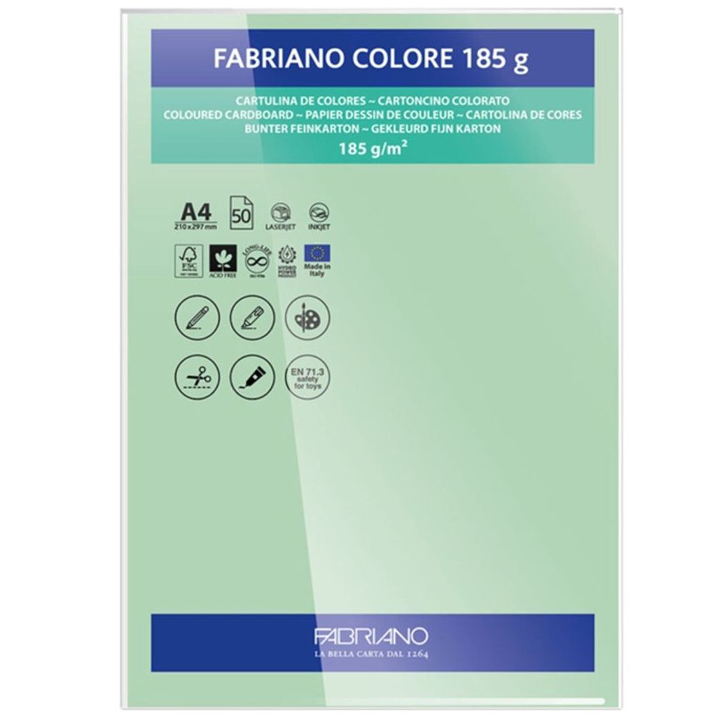 PAPEL FABRIANO COLORE 418 VERDE PALIDO A4 185G C/10 UNI