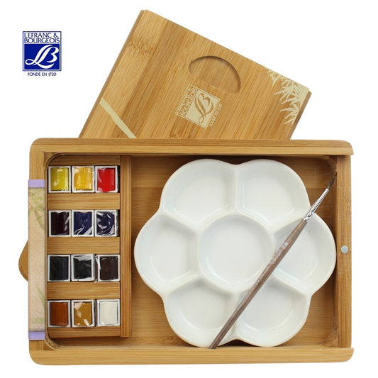 ESTOJO AQUARELA LEFRANC BOURGEOIS FINE 12 CORES + PINCEL NAT