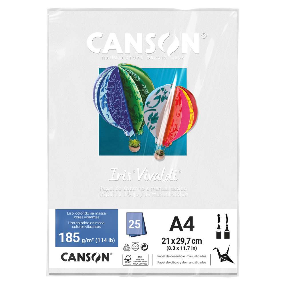 PAPEL CANSON IRIS VIVALDI A4 185G/M2 BRANCO C/ 25 FOLHAS