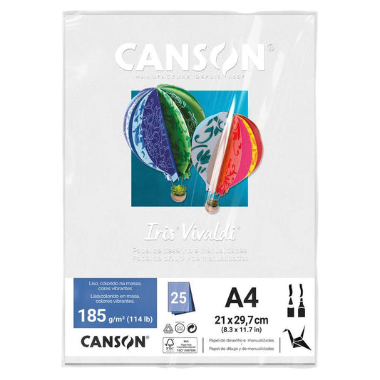 PAPEL CANSON IRIS VIVALDI A4 185G/M2 BRANCO C/ 25 FOLHAS