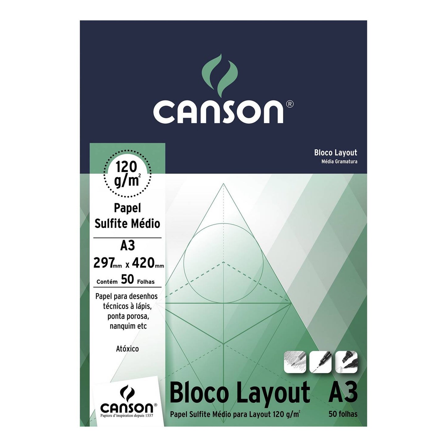 BLOCO CANSON LAY OUT LISO A3 120g/m2 ESTUDANTE 50 FOLHAS