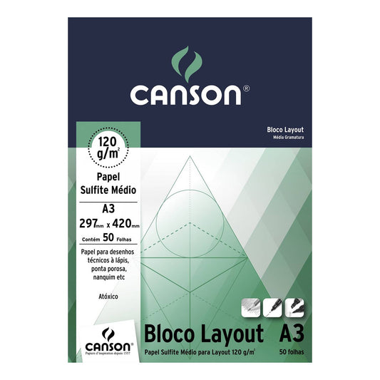 BLOCO CANSON LAY OUT LISO A3 120g/m2 ESTUDANTE 50 FOLHAS