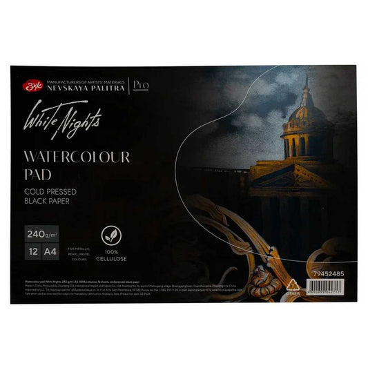 BLOCO AQUARELA WHITE NIGHTS 240g/m2 100% CELULOSE PRETO A4 12 FLS