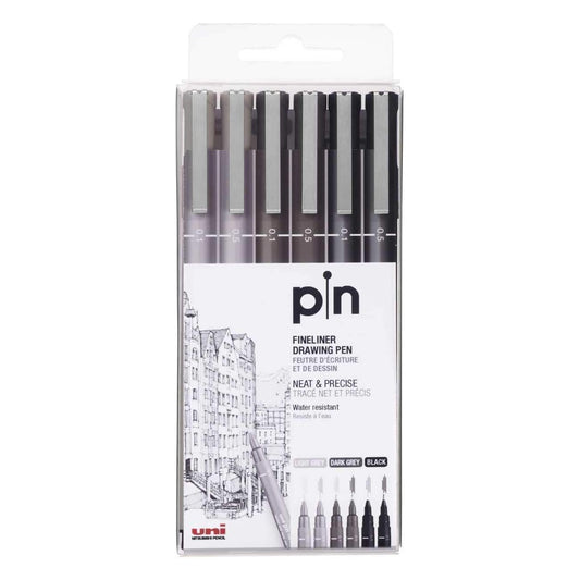 CANETA MITSUBISHI UNIPIN ESTOJO C/ 06 CINZAS E PRETAS