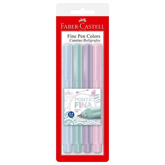 CANETA FABER FINE PEN COLORS 0,4mm 04 CORES  PASTEIS