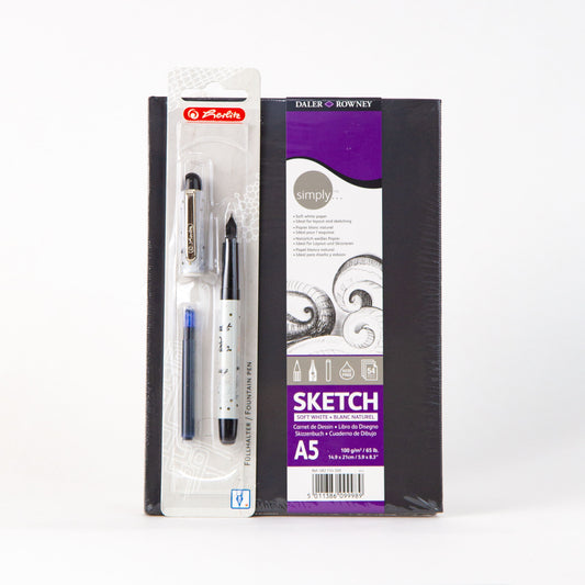 KIT CANETA TINTEIRO HERLITZ + SKETCH BOOK DALER ROWNEY A5