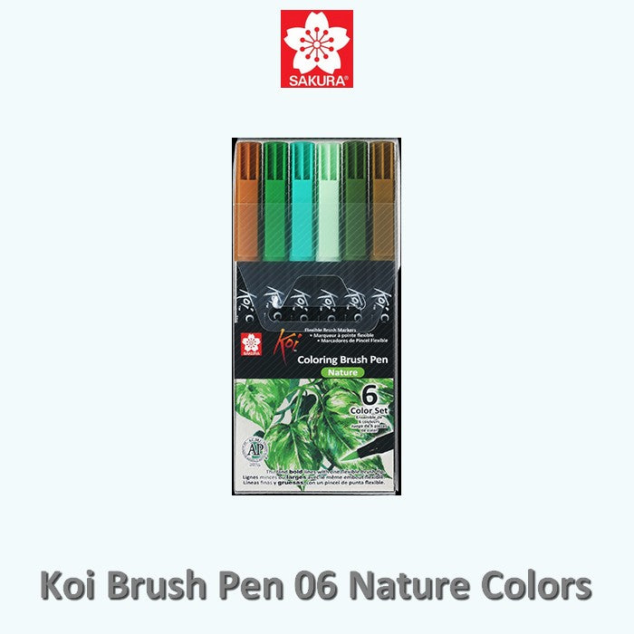 CANETA SAKURA KOI COLORING BRUSH C/ 06 NATURE COLORS