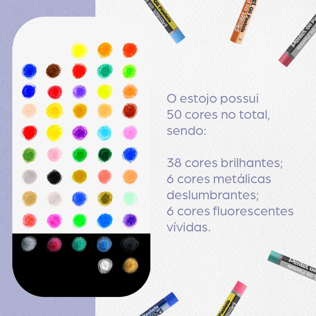PASTEL OLEOSO PENTEL 50 CORES (06 METAL E 06 FLUO)