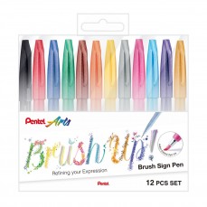 CANETA PENTEL SIGN PEN BRUSH ESTOJO C/ 12 CORES