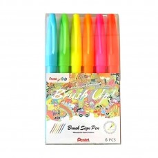 CANETA PENTEL SIGN PEN BRUSH ESTOJO C/ 06 CORES FLUORESCENTE