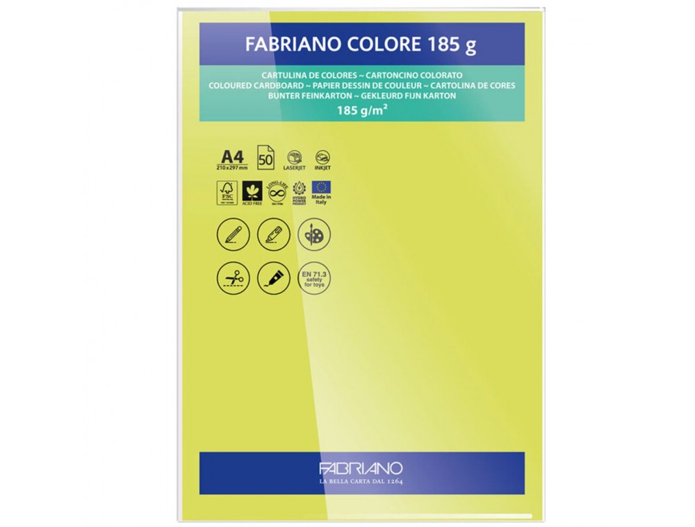 PAPEL FABRIANO COLORE 419 VERDE LIMAO A4 185G C/10 UNI