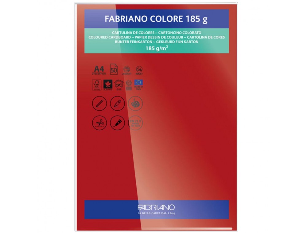 PAPEL FABRIANO COLORE 407 VERMELHO A4 185G C/10 UNI