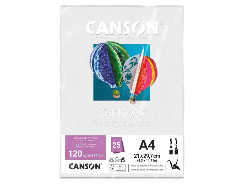 PAPEL CANSON IRIS VIVALDI A4 120G/M2 BRANCO C/ 25 FOLHAS PAPEL CANSON IRIS VIVALDI A4 120G/M2 BRANCO C/ 25 FOLHAS