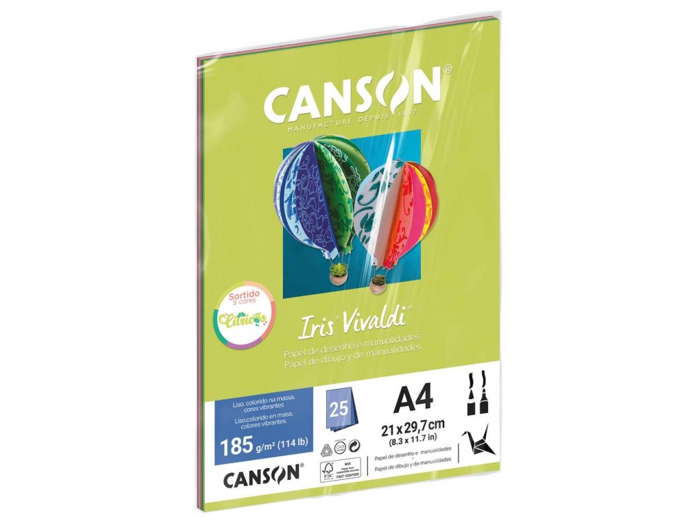 PAPEL CANSON IRIS VIVALDI A4 185G/M2 CORES CITRICAS C/ 25 FL PAPEL CANSON IRIS VIVALDI A4 185G/M2 CORES CITRICAS C/ 25 FL