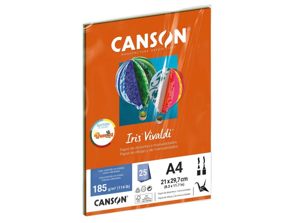 PAPEL CANSON IRIS VIVALDI A4 185G/M2 CORES QUENTES C/ 25 FL PAPEL CANSON IRIS VIVALDI A4 185G/M2 CORES QUENTES C/ 25 FL